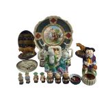 FIGURAL ORNAMENTS & OTHER POTTERY to include a Paris porcelain type charger, Chinese figural