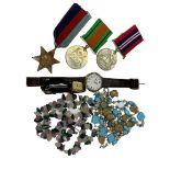 MIXED JEWELLERY, WATCHES & WWII MEDALS GROUP - the medals unmarked include the 1939 - 1945 Star,