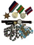MIXED JEWELLERY, WATCHES & WWII MEDALS GROUP - the medals unmarked include the 1939 - 1945 Star,