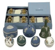 WEDGWOOD, JASPERWARE, other porcelain eggs and boxed Wedgwood place card holder sets