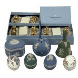 WEDGWOOD, JASPERWARE, other porcelain eggs and boxed Wedgwood place card holder sets