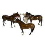 BESWICK HORSES (3) and a pair of antique Staffordshire jugs