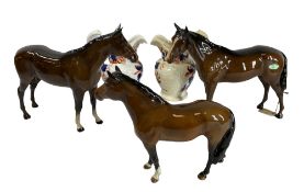 BESWICK HORSES (3) and a pair of antique Staffordshire jugs