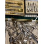 SILVER TEASPOONS & PLATED CUTLERY - loose along with three empty cases
