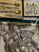 SILVER TEASPOONS & PLATED CUTLERY - loose along with three empty cases