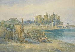 ARTHUR BLOUGH Early 20th Century watercolour - Conwy Castle, Bridge and River with boat and