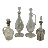 GLASS DECANTERS & CLARET JUGS (4) including two with silver collars