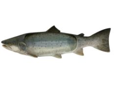 NEIL DALRYMPLE STONEWARE SCULPTURE PLATTER OF A SALMON - 58.5cms L, incised signature in full with