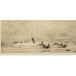 WILLIAM LIONEL WYLLIE etching - labelled verso 'Cobles at Newbiggin, Northumberland', signed in