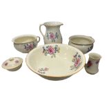BURLEIGH WARE BEDROOM WASH SET - 6 piece including wash jug and bowl, two chamber pots, soap dish