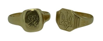 VICTORIAN 18CT SIGNET RINGS (2) - date marks for 1852 and 1863, Maker's mark to both 'H G & S',