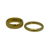 VICTORIAN 22CT GOLD WEDDING BANDS (2) - the wider band ring dated 1899, the other 1860, size Mid N-