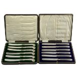 CASED SETS OF 6 KNIVES (2) to include a set with silver blades and handles, Sheffield 1918, Maker