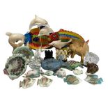 ORNAMENTAL FISH & ANIMAL FIGURINES - various compositions in pottery, glassware, carved wood, ETC to