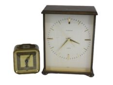 VINTAGE GARRARD BEDROOM CLOCK IN BRASS, French made, 14cms H and a brass carriage clock, 6cms H