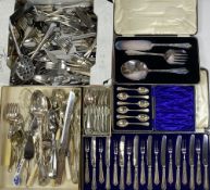 EPNS - cased nine setting pastry cutlery, other cased and loose cutlery including servers, ETC