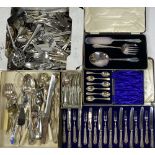 EPNS - cased nine setting pastry cutlery, other cased and loose cutlery including servers, ETC