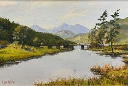 J GLYN ROBERTS oil on canvas - Snowdonia River and mountainscape, signed, 50 x 74cms