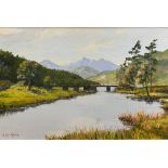 J GLYN ROBERTS oil on canvas - Snowdonia River and mountainscape, signed, 50 x 74cms