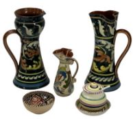 ALLER VALE JUGS (2) and other hand decorated tableware, 26cm heights the jugs