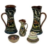 ALLER VALE JUGS (2) and other hand decorated tableware, 26cm heights the jugs