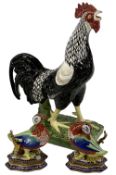 CONTINENTAL DUCK MODELS, A NEAR PAIR - 20cms the tallest and a large porcelain model rooster,