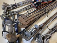 VINTAGE & ANTIQUE GOLF CLUBS - a very large assortment, some wooden shafts, ETC and a boxed quantity