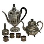 SILVER PLATED WARE - a collection to include a bright cut Georgian style coffee pot, Rococo