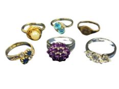 18CT, 9CT, SILVER & OTHER DRESS RINGS (6) to include an 18ct gold diamond and blue sapphire