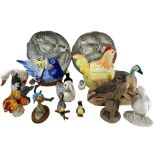 ORNAMENTAL BIRD FIGURINES, TUREENS & PLATES - a mixed collection to include a Worcester ceramic Blue