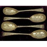 CASED SET OF 4 VICTORIAN TABLESPOONS - London 1882 x 2, 1883 and 1885, Maker Charles Boyton II,