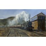 R J REVITT oil on canvas - steam train No 40925 of Llandudno Junction Station, signed and dated '88,