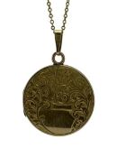 9CT GOLD CIRCULAR LOCKET - Chester 1916 on a later 9ct fine link necklace, 6.2grms gross, the locket