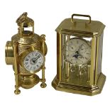 CLOCKS (2) - Industrial Series type reproduction mantel clock, 25cms tall and a brass effect Sewills