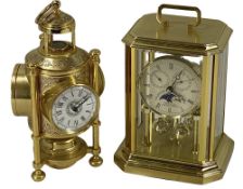 CLOCKS (2) - Industrial Series type reproduction mantel clock, 25cms tall and a brass effect Sewills