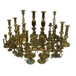 VICTORIAN & LATER CANDLESTICKS & CHAMBERSTICKS to include a diamond pattern pair, 30cms H, two pairs