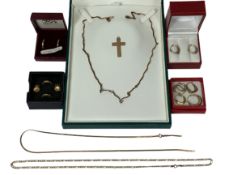 MODERN 9CT GOLD STAMPED JEWELLERY including three necklaces, five pairs of earrings plus three