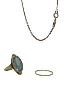 9CT GOLD JEWELLERY, 3 ITEMS - 7.8grms to include a lady's dress ring with facet cut oval synthetic