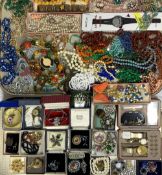 VINTAGE & LATER MAINLY COSTUME JEWELLERY & WATCHES to include micro mosaic, Miracle, silver and