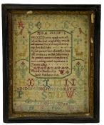 ANTIQUE SAMPLER DATED 1762 - (titled 'Morale Precepts .... Sarah Hutchinson, Bradford), 37 x 30cms