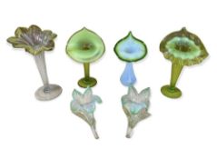 JACK IN THE PULPIT VASES (4) - 20cms the tallest and a pair of Vaseline 'recumbent' examples