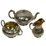 VICTORIAN & LATER 3 PIECE SILVER TEA SERVICE - London 1848 and 1904 comprising squat globular teapot