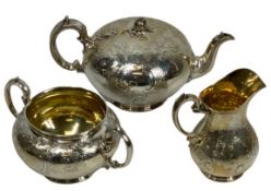 VICTORIAN & LATER 3 PIECE SILVER TEA SERVICE - London 1848 and 1904 comprising squat globular teapot