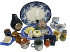 MIXED POTTERY & PORCELAIN GROUP to include two blue and white meat platters, Carltonware Lilly dish,