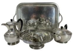 'MY LADY' AND 'ROUNDHEAD' PEWTER TEA SERVICE including a two-handled tray, 34 x 53cms