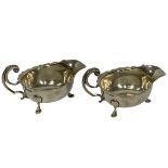 SILVER GRAVY BOATS, A PAIR - Sheffield 1957, Maker Emile Viner, 17.9 ozt gross, both have wavy