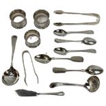 HALLMARKED SILVER TABLEWARE to include a pair of matching and one other napkin rings, two pairs of