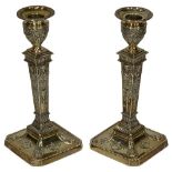 ADAMS STYLE SILVER CANDLESTICKS, A PAIR - Sheffield 1901, Maker's Richard Martin & Ebenezer Hall,