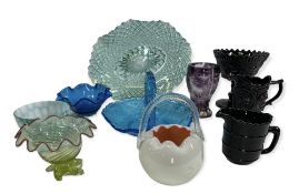 GLASSWARE - a selection of Victorian moulded, facet cut and other colourful pieces, 10 in total