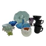 GLASSWARE - a selection of Victorian moulded, facet cut and other colourful pieces, 10 in total